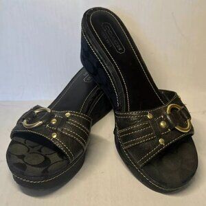 Coach Sandal Wedge Platform Signature Black Slides - "Janessa" - Size 7.5